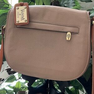 Valentina Leather Tan Crossbody Saddle Bag with Adjustable Strap